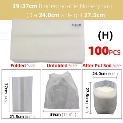 50/100 db vastag faiskolai táska Biológiailag lebomló szövetből termesztő zsák palánta cserép Kerti ültetés termesztőtasak Levegőztető környezetbarát táska