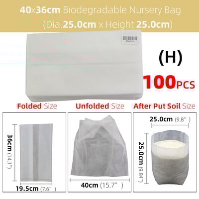 50/100 db vastag faiskolai táska Biológiailag lebomló szövetből termesztő zsák palánta cserép Kerti ültetés termesztőtasak Levegőztető környezetbarát táska
