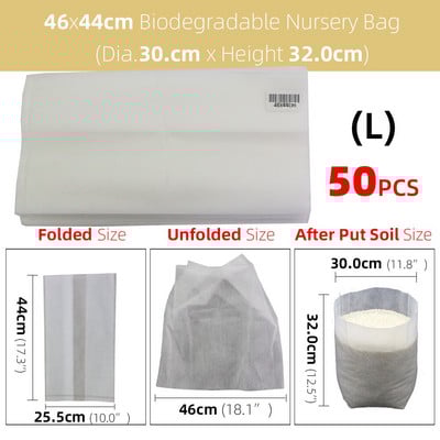 50/100 db vastag faiskolai táska Biológiailag lebomló szövetből termesztő zsák palánta cserép Kerti ültetés termesztőtasak Levegőztető környezetbarát táska