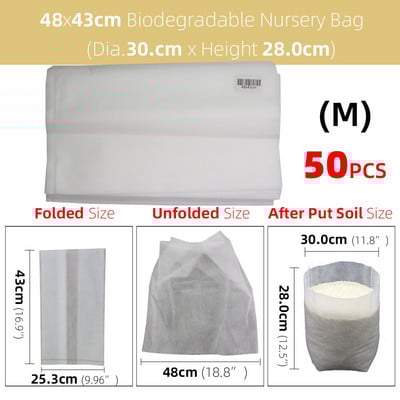 50/100 db vastag faiskolai táska Biológiailag lebomló szövetből termesztő zsák palánta cserép Kerti ültetés termesztőtasak Levegőztető környezetbarát táska