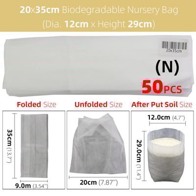 50/100 db vastag faiskolai táska Biológiailag lebomló szövetből termesztő zsák palánta cserép Kerti ültetés termesztőtasak Levegőztető környezetbarát táska