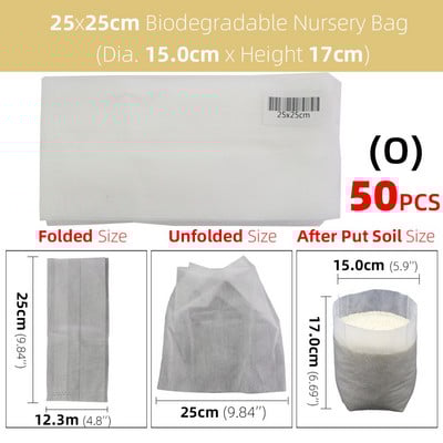 50/100 db vastag faiskolai táska Biológiailag lebomló szövetből termesztő zsák palánta cserép Kerti ültetés termesztőtasak Levegőztető környezetbarát táska