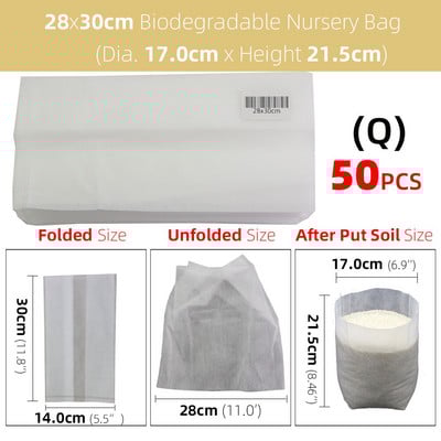 50/100 db vastag faiskolai táska Biológiailag lebomló szövetből termesztő zsák palánta cserép Kerti ültetés termesztőtasak Levegőztető környezetbarát táska