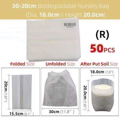 50/100 db vastag faiskolai táska Biológiailag lebomló szövetből termesztő zsák palánta cserép Kerti ültetés termesztőtasak Levegőztető környezetbarát táska