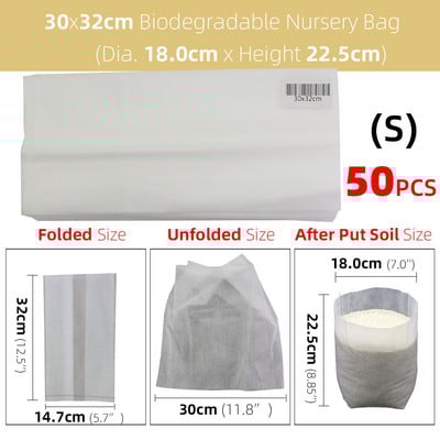 50/100 db vastag faiskolai táska Biológiailag lebomló szövetből termesztő zsák palánta cserép Kerti ültetés termesztőtasak Levegőztető környezetbarát táska