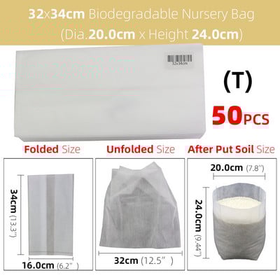 50/100 db vastag faiskolai táska Biológiailag lebomló szövetből termesztő zsák palánta cserép Kerti ültetés termesztőtasak Levegőztető környezetbarát táska