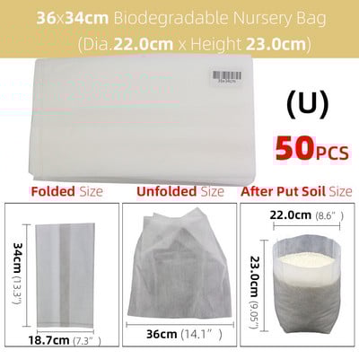 50/100 db vastag faiskolai táska Biológiailag lebomló szövetből termesztő zsák palánta cserép Kerti ültetés termesztőtasak Levegőztető környezetbarát táska