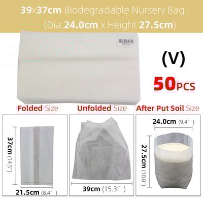 50/100 db vastag faiskolai táska Biológiailag lebomló szövetből termesztő zsák palánta cserép Kerti ültetés termesztőtasak Levegőztető környezetbarát táska