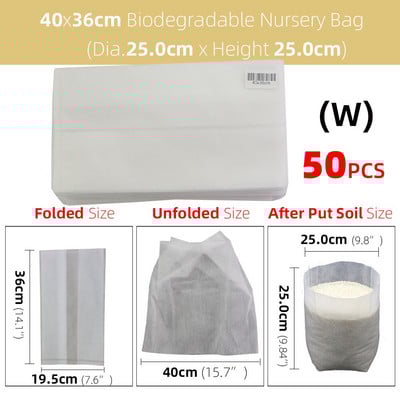 50/100 db vastag faiskolai táska Biológiailag lebomló szövetből termesztő zsák palánta cserép Kerti ültetés termesztőtasak Levegőztető környezetbarát táska