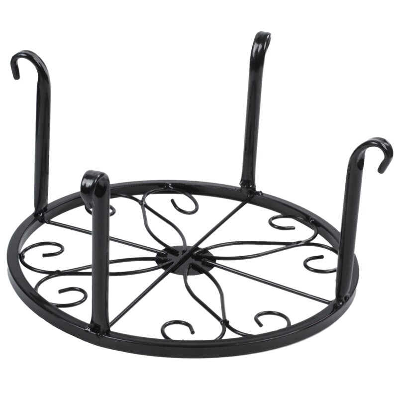 12 colių sunkus vazoninių augalų stovas, 2 rinkinys, kaltinis vazonas Trivet, tvirtas geležinis puodų laikiklis, dekoratyvinis sodo vazonų laikiklis, juodas