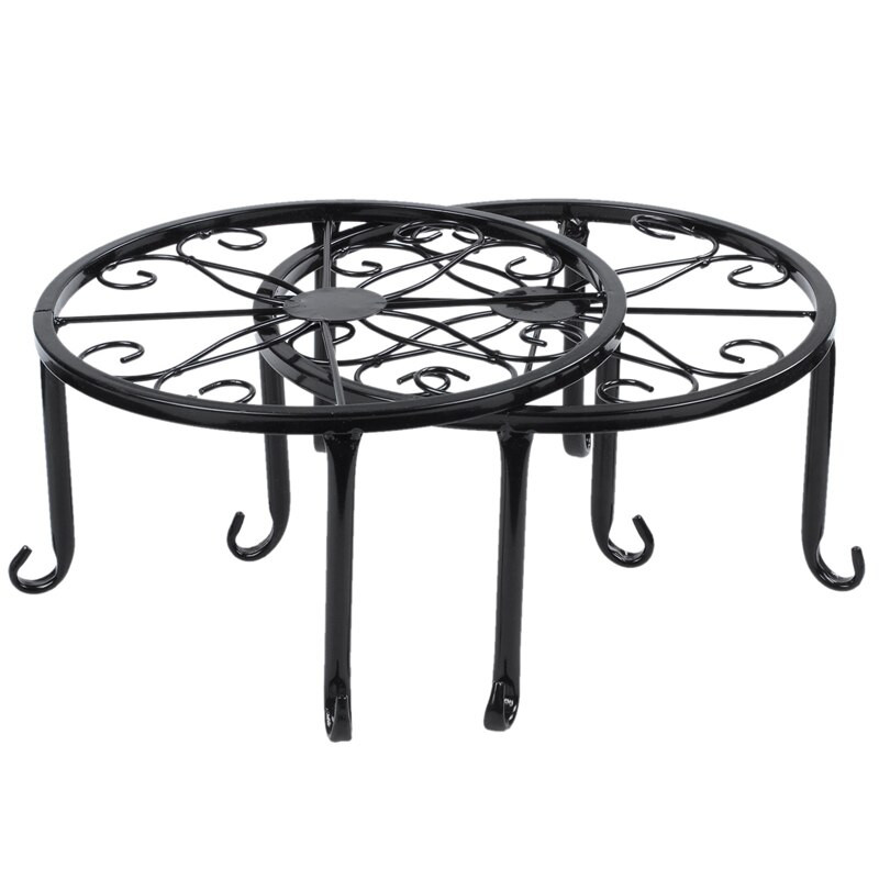 Suport pentru plante în ghiveci de 12 inch, set de 2, ghiveci forjat artistic Trivet, suport pentru ghiveci din fier solid, suport decorativ pentru ghiveci de grădină, negru