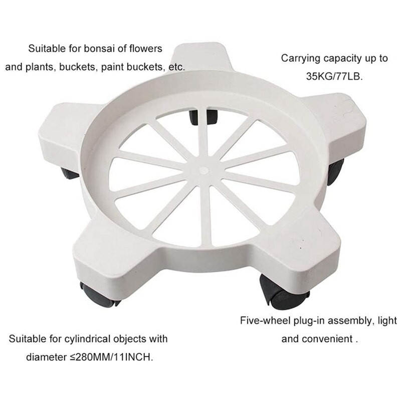 Cărucior de tobă rezistentă de 5 galoane cu 5 roți pivotante Tambur cu o capacitate de 70 lb pentru ghivece și găleți cu diametru de 11 inchi