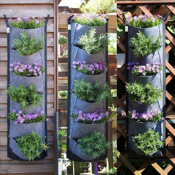 6 джобни вертикални висящи градински плантатори Оформление на саксии Водоустойчива стойка за стена Висяща чанта за саксии Вътрешна употреба на открито