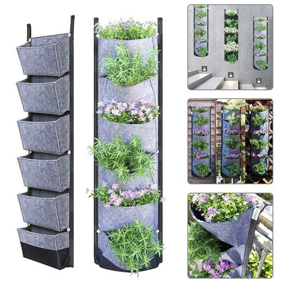 6 buzunare verticală agățată jardinieră de grădină ghivece de flori Aspect de montare pe perete rezistentă la apă geantă de ghivece pentru flori pentru interior uz exterior