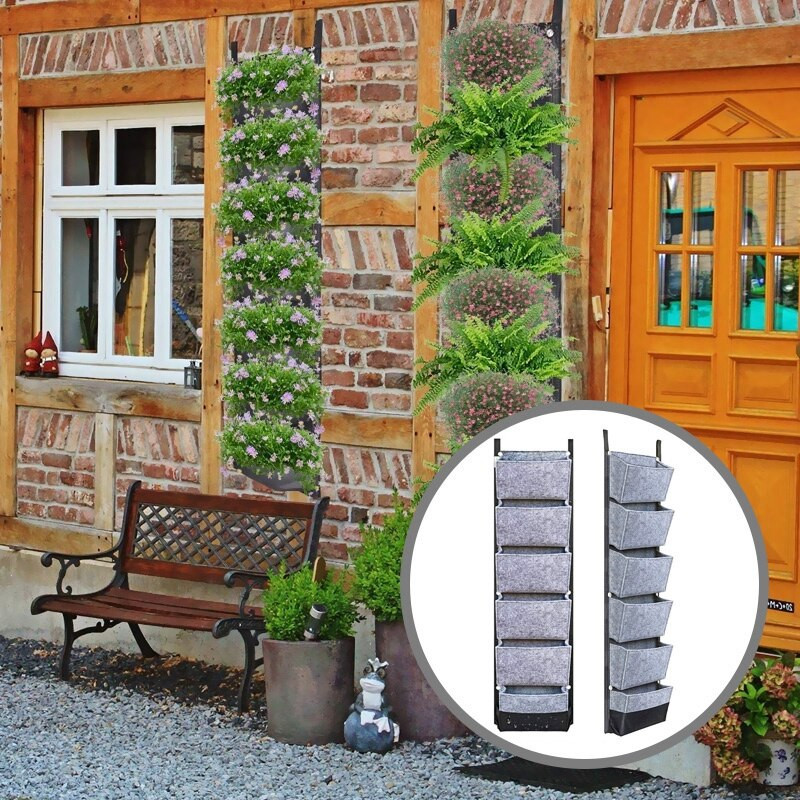 6 kišeninis vertikalus pakabinamas sodo vazonas Gėlių vazonų išdėstymas Vandeniui atsparus sieninis pakabinamas vazono krepšys, skirtas naudoti lauke