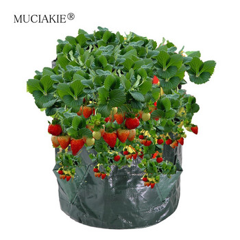 MUCIAKIE Dark Green 5/7/10 Gallon PE Strawberry Planting Bags 3/6/8-Pocket Planter for Growing Fruits Vertical Garden Pouch Bag
