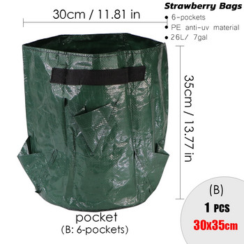 MUCIAKIE Dark Green 5/7/10 Gallon PE Strawberry Planting Bags 3/6/8-Pocket Planter for Growing Fruits Vertical Garden Pouch Bag