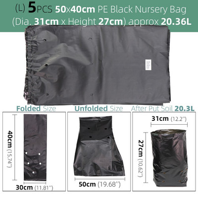 RBCFHI PE aplinkosaugos juodo plastiko kvėpuojantys anti-UV medelynų krepšiai Žemės ūkis Sodininkystė Sodmenų auginimas Auginti Dirvožemio maišai