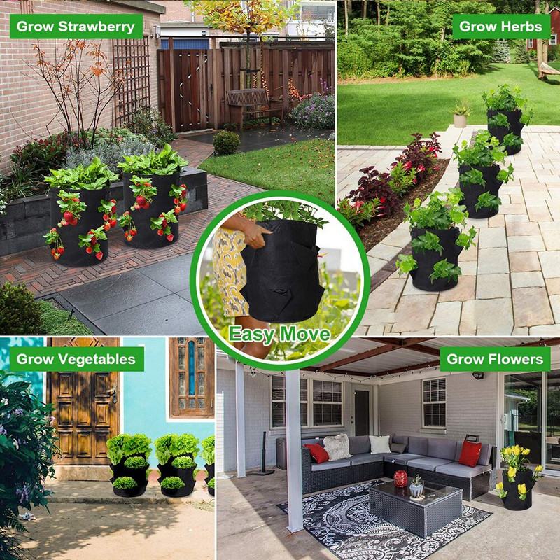 Új 5/7/10 gallon eper ültető táska Otthoni Kerti szerszámok Burgonya zöldség Jardin palántatermesztő zsákok Kerek filc virágültető