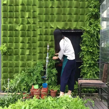 Επιτοίχια τσάντα φύτευσης Πράσινη γλάστρα λαχανικών Φύτευση λουλουδιών Κάθετη τσάντα κηπουρικής πολλαπλής τσέπης Φύτευση προμηθειών κηπουρικής
