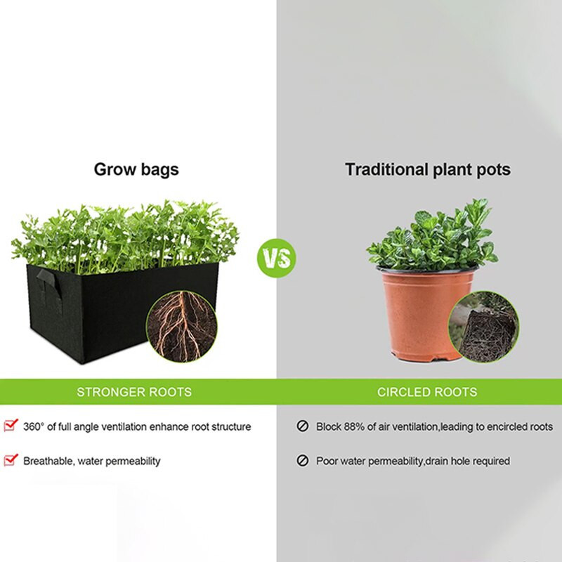 Sac de cultivare din pâslă, dreptunghiulară, pentru plantare de legume, vas de pepinieră, în exterior, pentru grădină, sac de plantare de flori, cu mâner, container pentru roșii pentru cartofi
