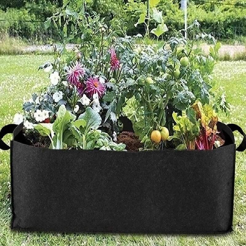 Sac de cultivare din pâslă, dreptunghiulară, pentru plantare de legume, vas de pepinieră, în exterior, pentru grădină, sac de plantare de flori, cu mâner, container pentru roșii pentru cartofi