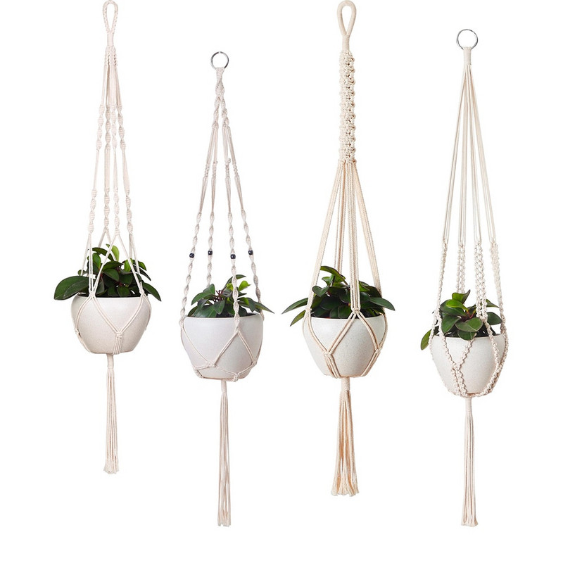 Coșuri cu cuier pentru plante macrame Suport pentru ghivece pentru balcon pentru agățat pe perete decor de jardinieră cu înnodare frânghie de ridicare pentru casă accesorii de grădină