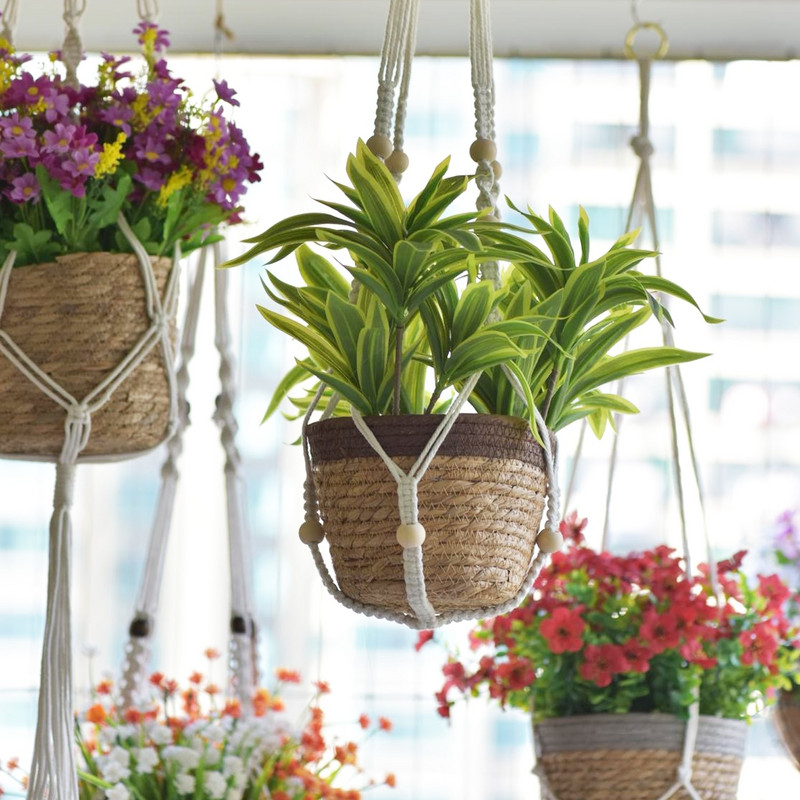 Hot Sales 100%-ban kézzel készített makramé növényi vállfa virág / cserép akasztó fali dekorációhoz Countyard Garden