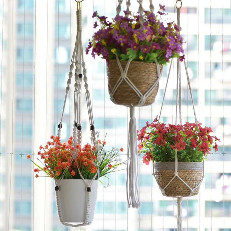 Hot Sales 100%-ban kézzel készített makramé növényi vállfa virág / cserép akasztó fali dekorációhoz Countyard Garden