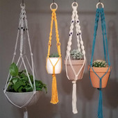 Suport pentru plante Boho macrame colorat, țesut manual, 100% bumbac, cuier pentru ghiveci, coș suspendat pentru plante de interior Bonsai Decor