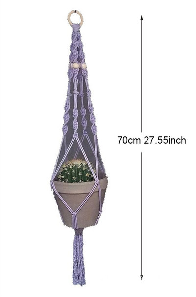 Suport pentru plante Boho macrame colorat, țesut manual, 100% bumbac, cuier pentru ghiveci, coș suspendat pentru plante de interior Bonsai Decor