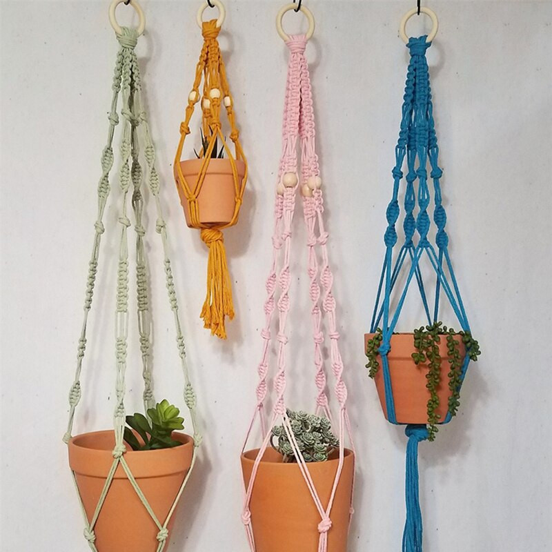 Suport pentru plante Boho macrame colorat, țesut manual, 100% bumbac, cuier pentru ghiveci, coș suspendat pentru plante de interior Bonsai Decor