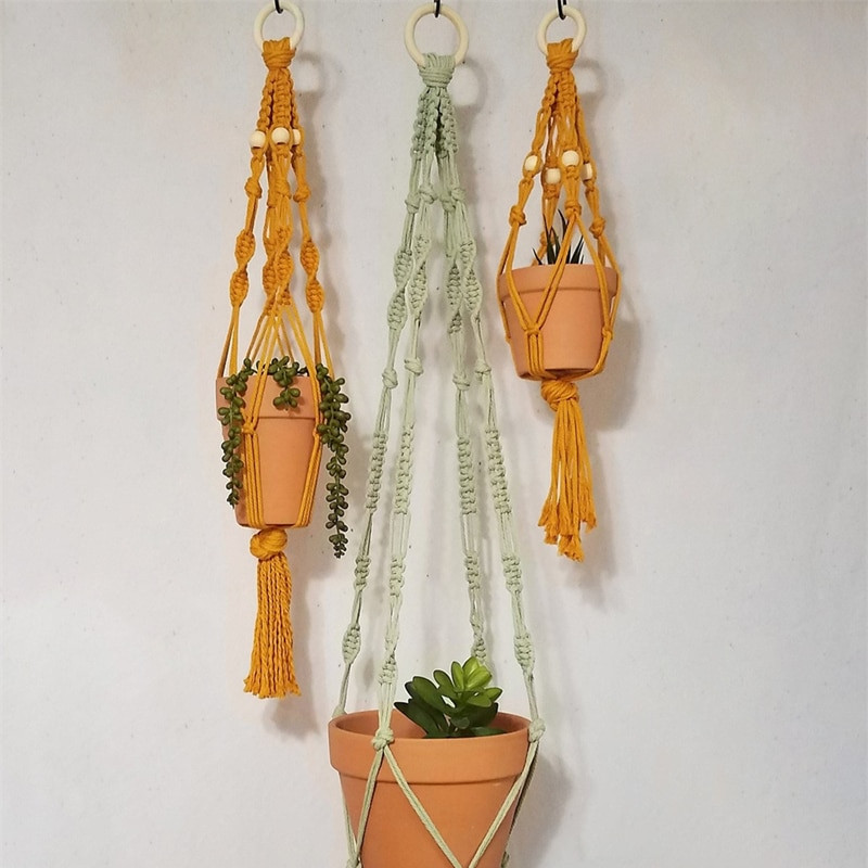 Suport pentru plante Boho macrame colorat, țesut manual, 100% bumbac, cuier pentru ghiveci, coș suspendat pentru plante de interior Bonsai Decor