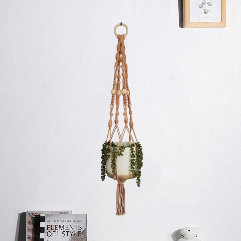 Suport pentru plante Boho macrame colorat, țesut manual, 100% bumbac, cuier pentru ghiveci, coș suspendat pentru plante de interior Bonsai Decor