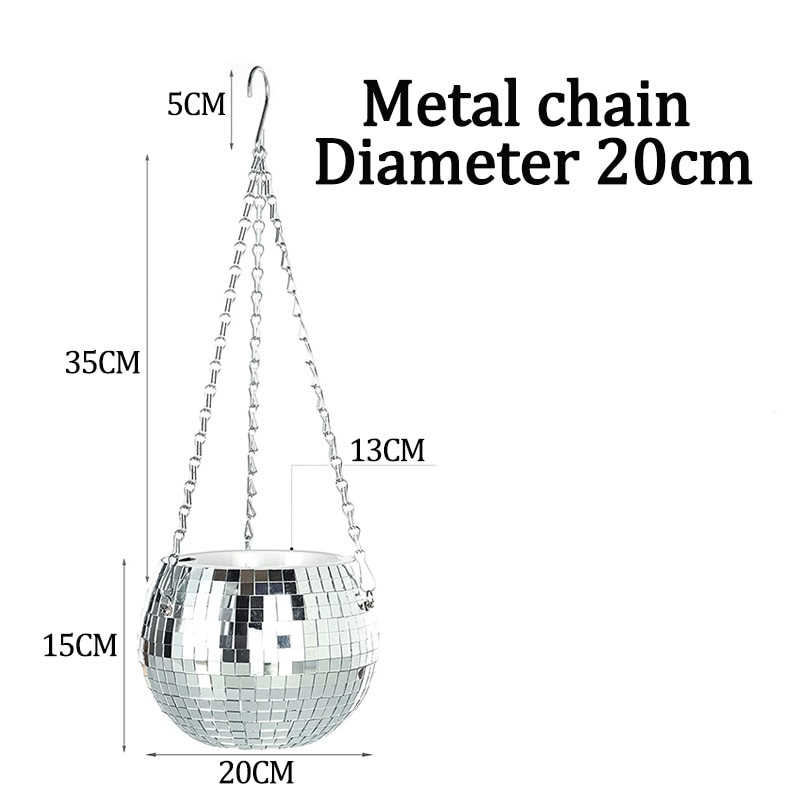 20 cm átmérőjű diszkógömb ültető edény Függő ültető horog Használatra kész Disco Ball dekor ültető edény beltéri kültéri virágcseréphez