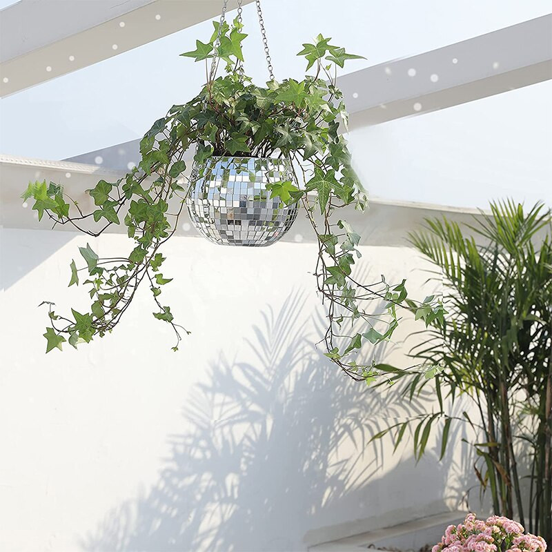20 cm átmérőjű diszkógömb ültető edény Függő ültető horog Használatra kész Disco Ball dekor ültető edény beltéri kültéri virágcseréphez