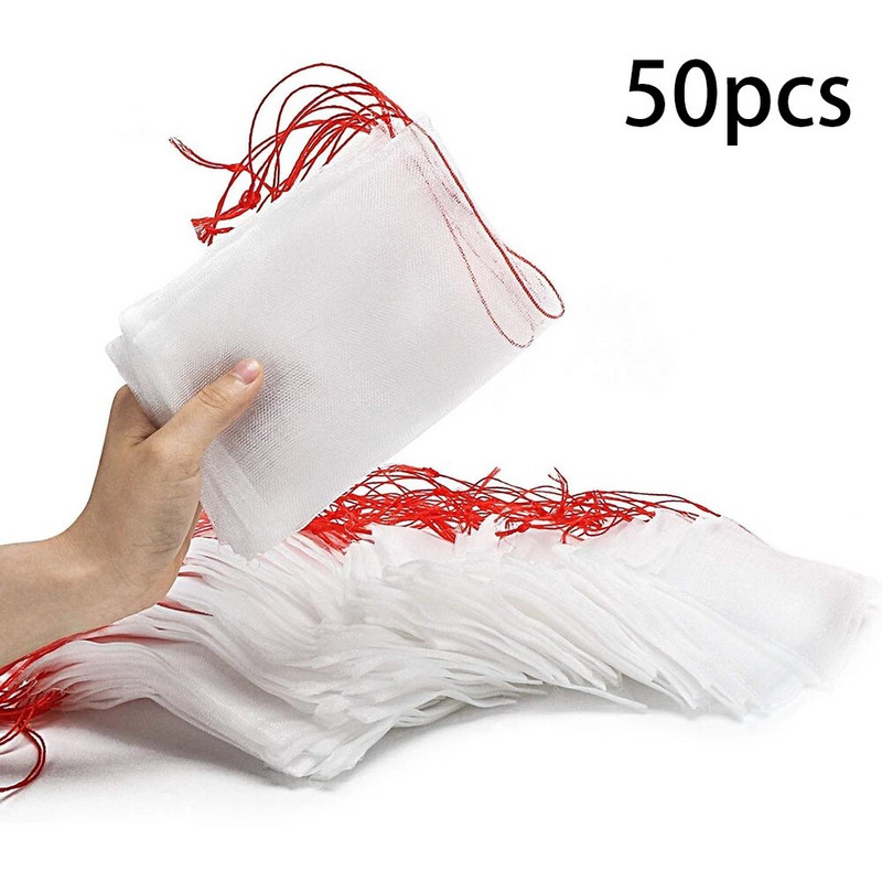 50db 3 méretű fehér növényvédő gyümölcsvédő húzózsinór hálós zsák Kerti üvegházhatású növénytakaró Gyümölcsvédő kerti kiegészítők