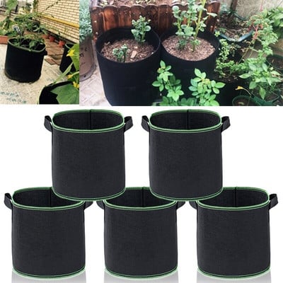 2/5 Packs Plant Grow Bags Τσάντες καλλιέργειας Μη υφασμένα υφασμάτινα γλάστρες αερισμού με λαβή Δοχείο ρίζας 1/2/3/5/7/10/15/20/25 γαλόνια