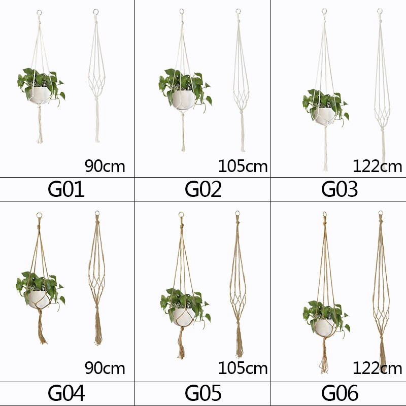 90/105/122cm Makramė Augalų Kabykla Krepšeliai Gėlių vazonų Laikiklis Balkonas Pakabinamas Dekoras Mazguota kėlimo virvė Namų sodo reikmenys
