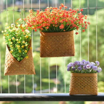 Бамбукова ракита Ръчно плетена кошница Екологична ваза за окачване на стена Ръчно изработена саксия Контейнер за съхранение Декорация на домашна градина
