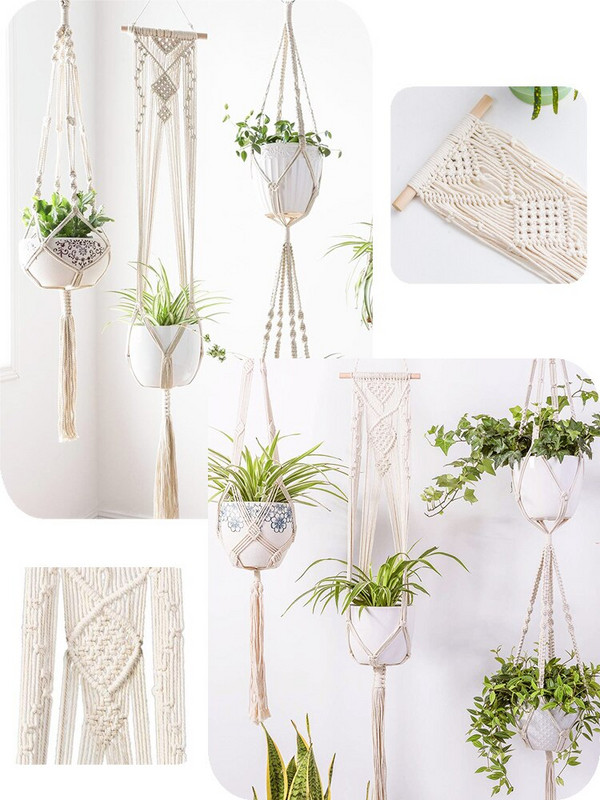 Coșuri agățate 100% handmade Suport pentru plante Macrame pentru plante agățate pentru ghiveci pentru flori pentru decorarea peretelui Jardinier agățat