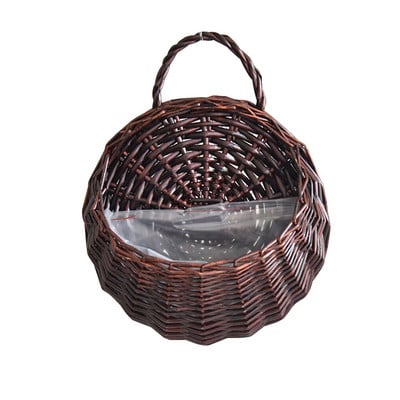 Coș de ratan cu montare pe perete, ghiveci de flori din răchită lucrat manual, coșuri de vază din rattan țesute, cachepot pentru grădină, balcon, decor acasă