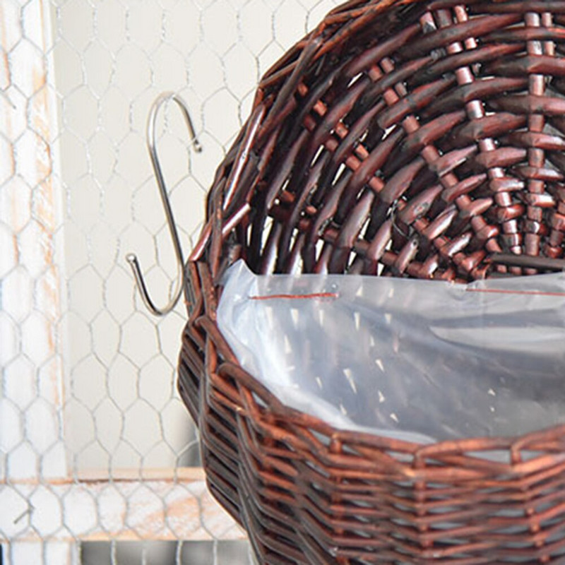 Coș de ratan cu montare pe perete, ghiveci de flori din răchită lucrat manual, coșuri de vază din rattan țesute, cachepot pentru grădină, balcon, decor acasă