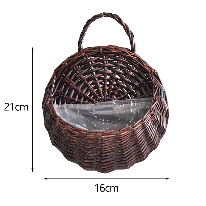 Coș de ratan cu montare pe perete, ghiveci de flori din răchită lucrat manual, coșuri de vază din rattan țesute, cachepot pentru grădină, balcon, decor acasă