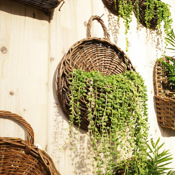 Мултифункционална кошница за цветя Ръчно изработена плетена сеялка за цветя Плетена ратанова стенна ограда Висяща саксия Поставка за цветя Лоза Растения