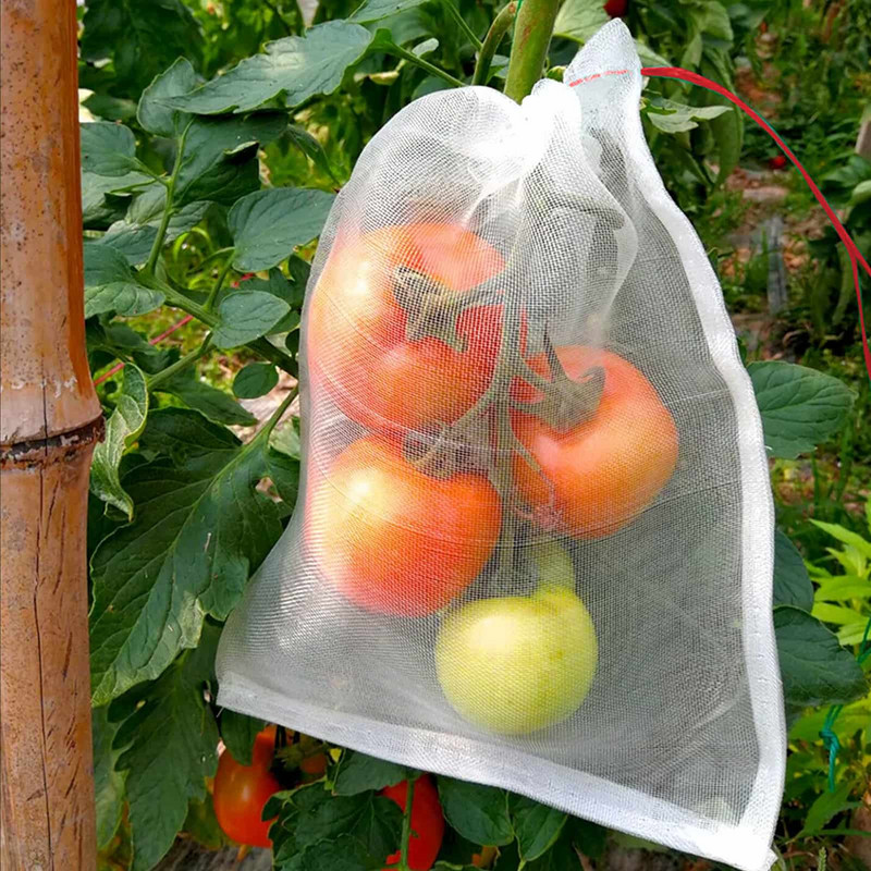 100db Gyümölcsvédő táskák Nejlon Grow hálózsákok húzózsinórral kertbe, hogy megvédjék a növényeket a rovarmadaraktól, mókusoktól