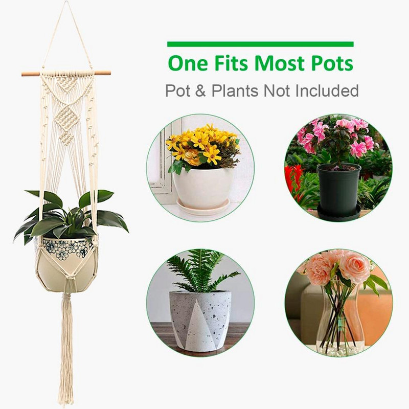 Vânzări fierbinți 100% lucrat manual pentru agățat pe perete din macrame Umeraș pentru plante din macrame Umeraș pentru flori/ghiveci pentru decorarea peretelui Coș suspendat pentru jardinieră