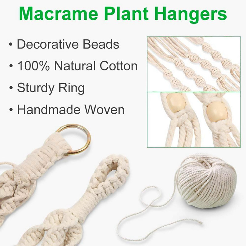 Vânzări fierbinți 100% lucrat manual pentru agățat pe perete din macrame Umeraș pentru plante din macrame Umeraș pentru flori/ghiveci pentru decorarea peretelui Coș suspendat pentru jardinieră
