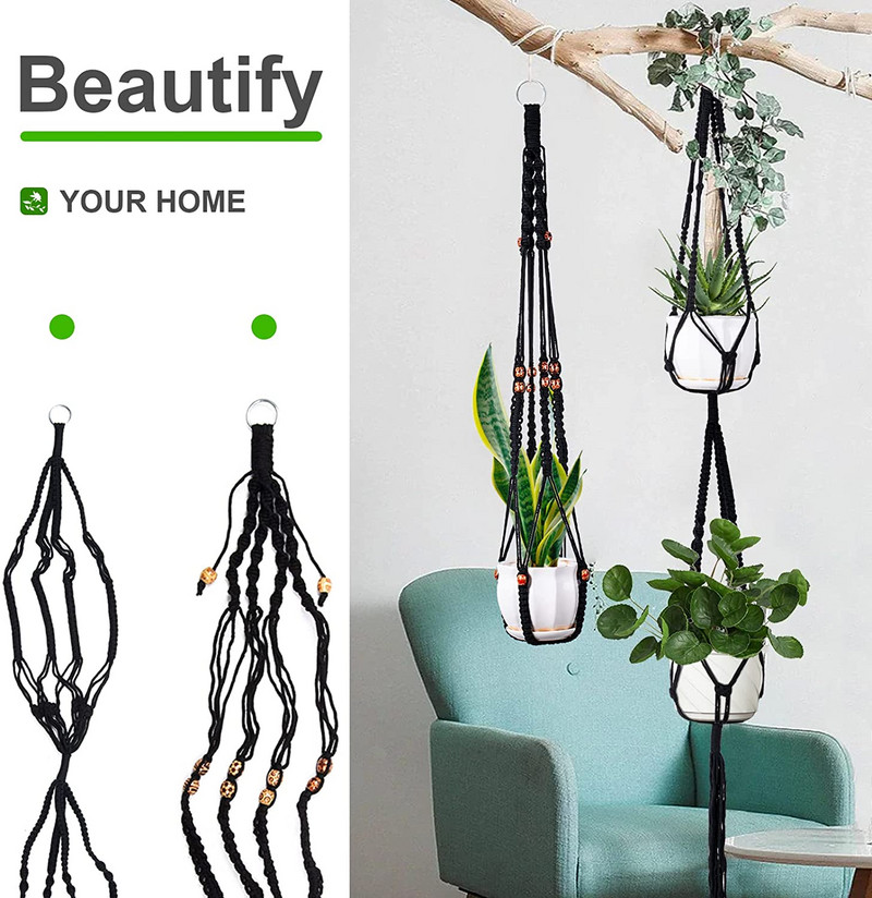 Coșuri cu cuier pentru plante lucrate manual macrame, suport pentru ghivece pentru balcon, decorare suspendată cu noduri, frânghie de ridicare, rechizite pentru grădină.