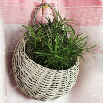 Ръчно изработена плетена ратанова кошница за цветя Саксия със зелена лоза Висяща ваза Контейнер Кошница за растения за градински принадлежности